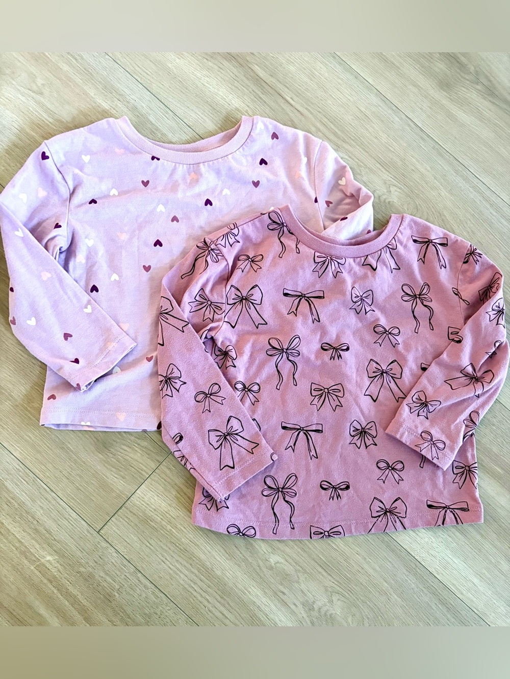 Cat & Jack Pink Long-Sleeve Tops with Hearts & Bows - Toddler 3T